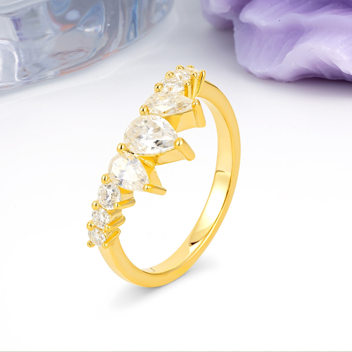 Distinctive Pavé Set 3 Prong Pear Cut Moissanite Wedding Ring - Additional view