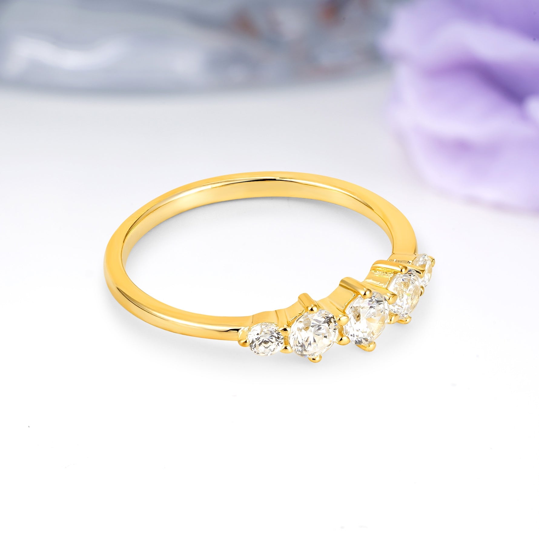 Distinctive Pavé Set 6 Prong Round Cut Moissanite Wedding Ring - Additional view