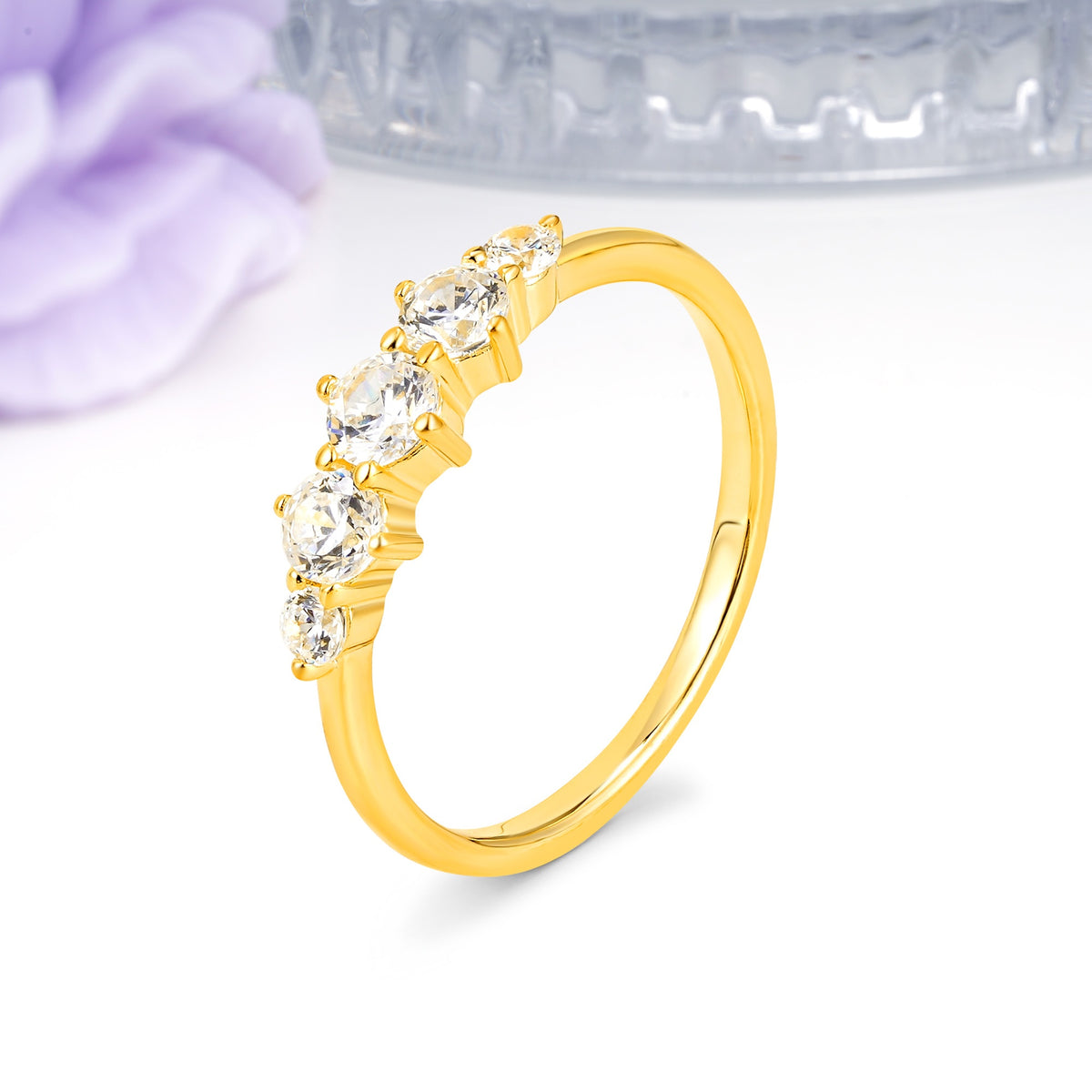 Distinctive Pavé Set 6 Prong Round Cut Moissanite Wedding Ring - Additional view