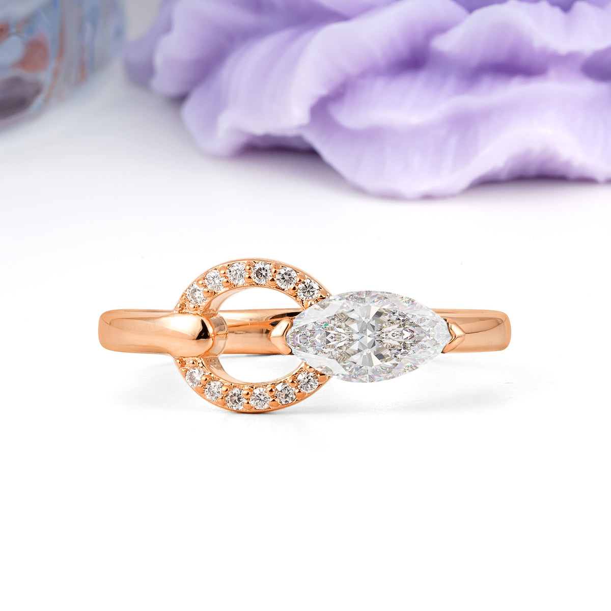 Unique 2-Prong Marquise Cut Moissanite Engagement Ring - Additional view