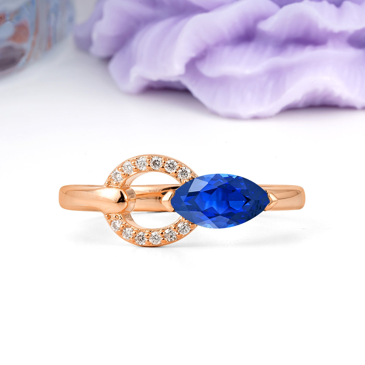 Unique 2-Prong Marquise Cut Sapphire Engagement Ring - Additional view