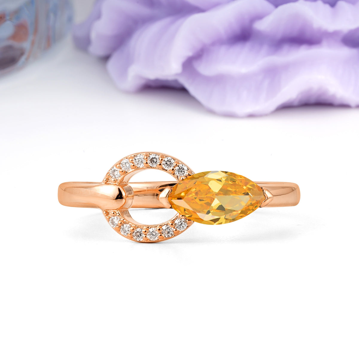 Unique 2-Prong Marquise Cut Citrine Engagement Ring - Additional view