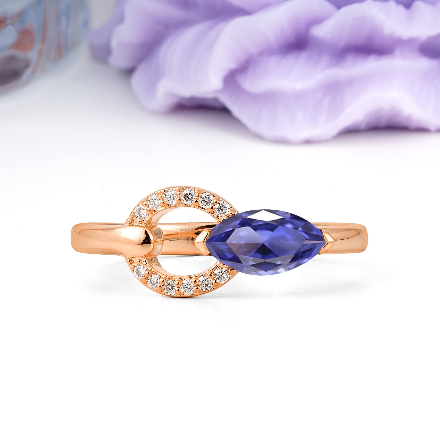 Unique 2-Prong Marquise Cut Tanzanite Engagement Ring - Additional view