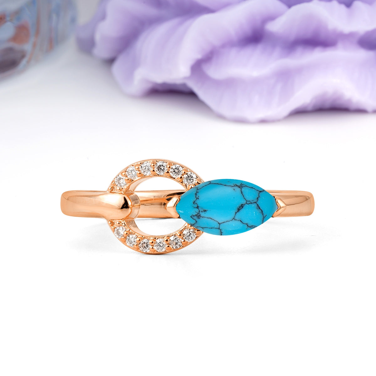 Unique 2-Prong Marquise Cut Turquoise Engagement Ring - Additional view