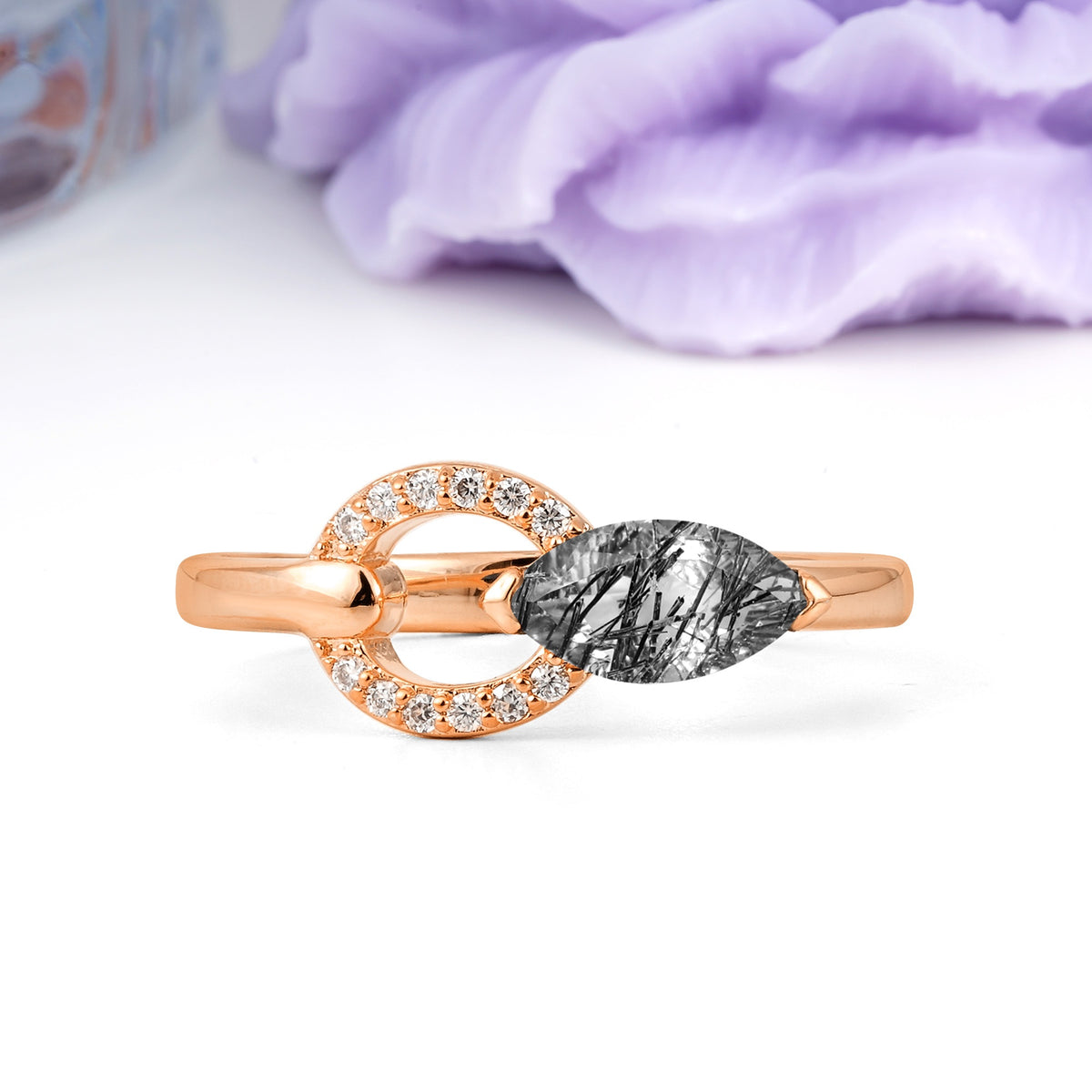 Unique 2-Prong Marquise Cut Black Rutilated Quartz Engagement Ring - Additional view
