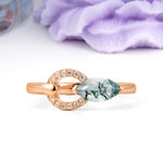 Unique 2-Prong Marquise Cut Moss Agate Engagement Ring - Additional view