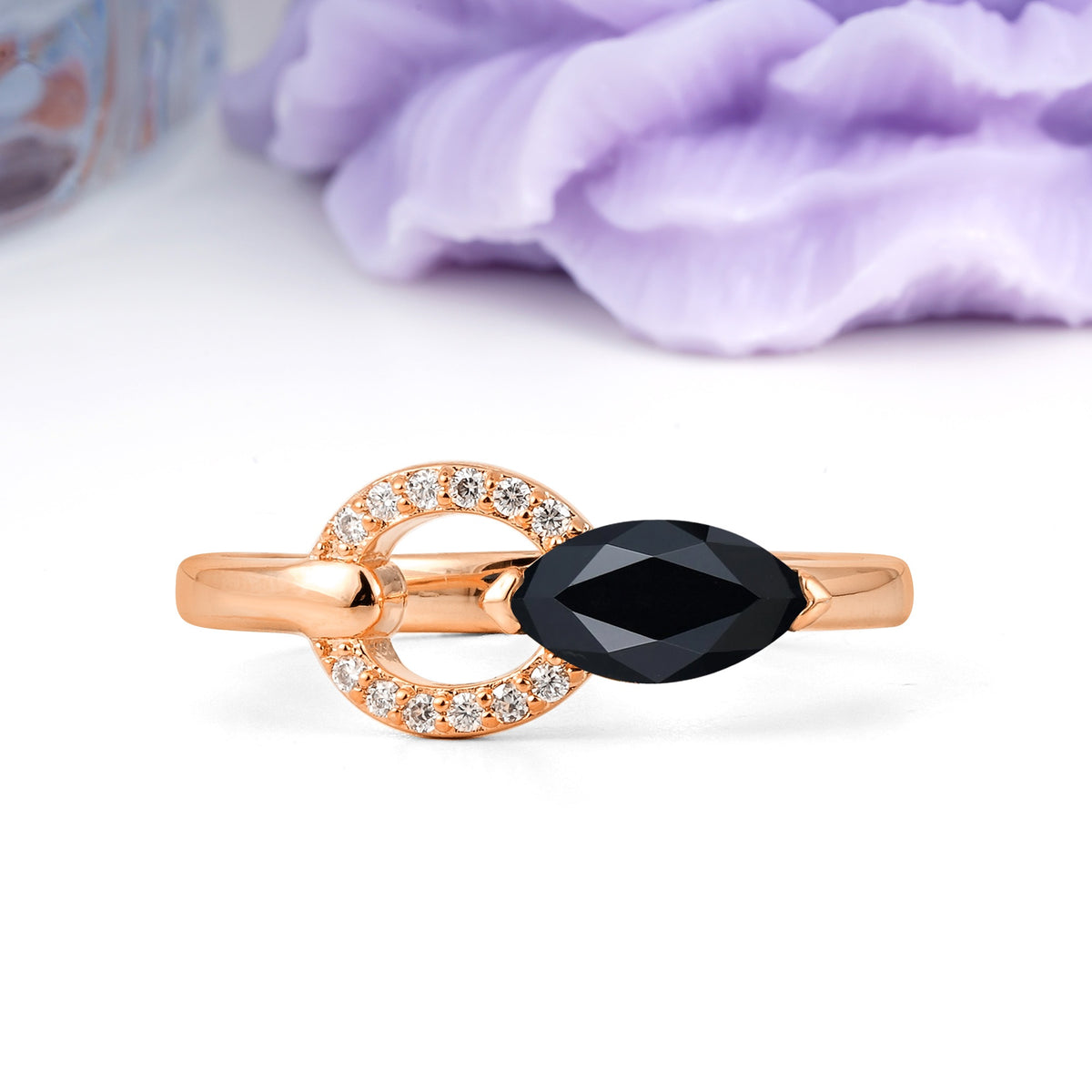 Unique 2-Prong Marquise Cut Black Onyx Engagement Ring - Additional view