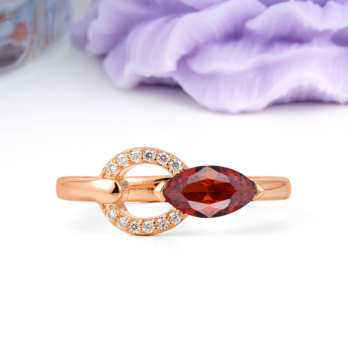 Unique 2-Prong Marquise Cut Garnet Engagement Ring - Additional view