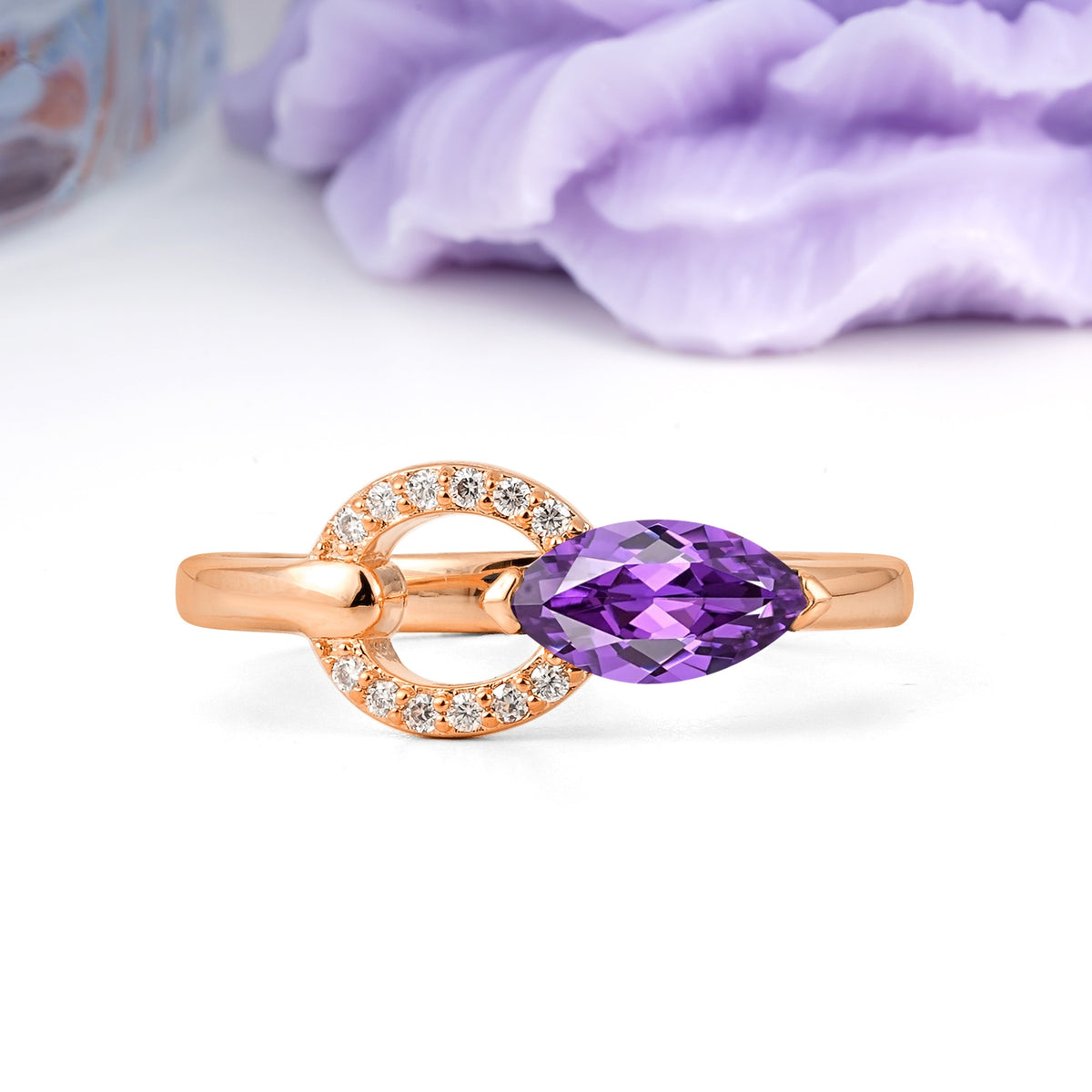 Unique 2-Prong Marquise Cut Amethyst Engagement Ring - Additional view