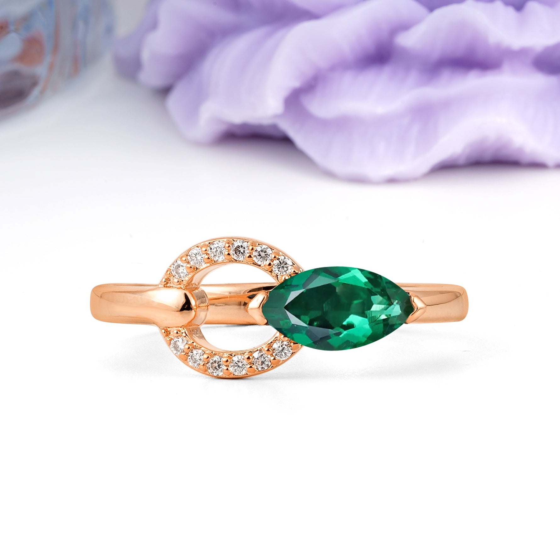 Unique 2-Prong Marquise Cut Emerald Engagement Ring - Additional view