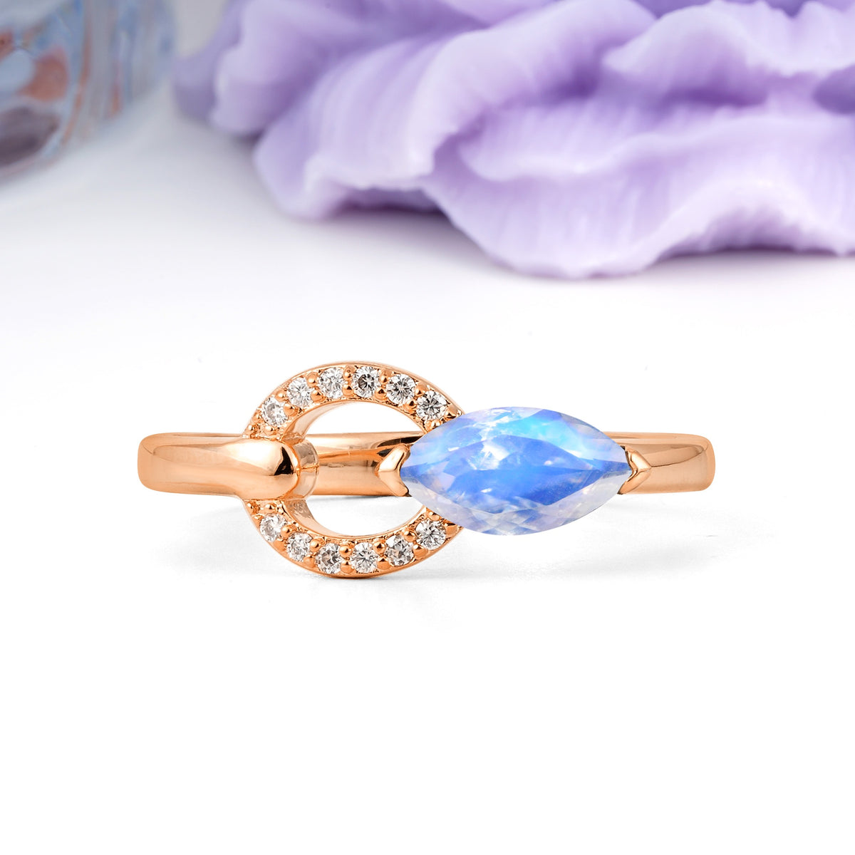Unique 2-Prong Marquise Cut Moonstone Engagement Ring - Additional view