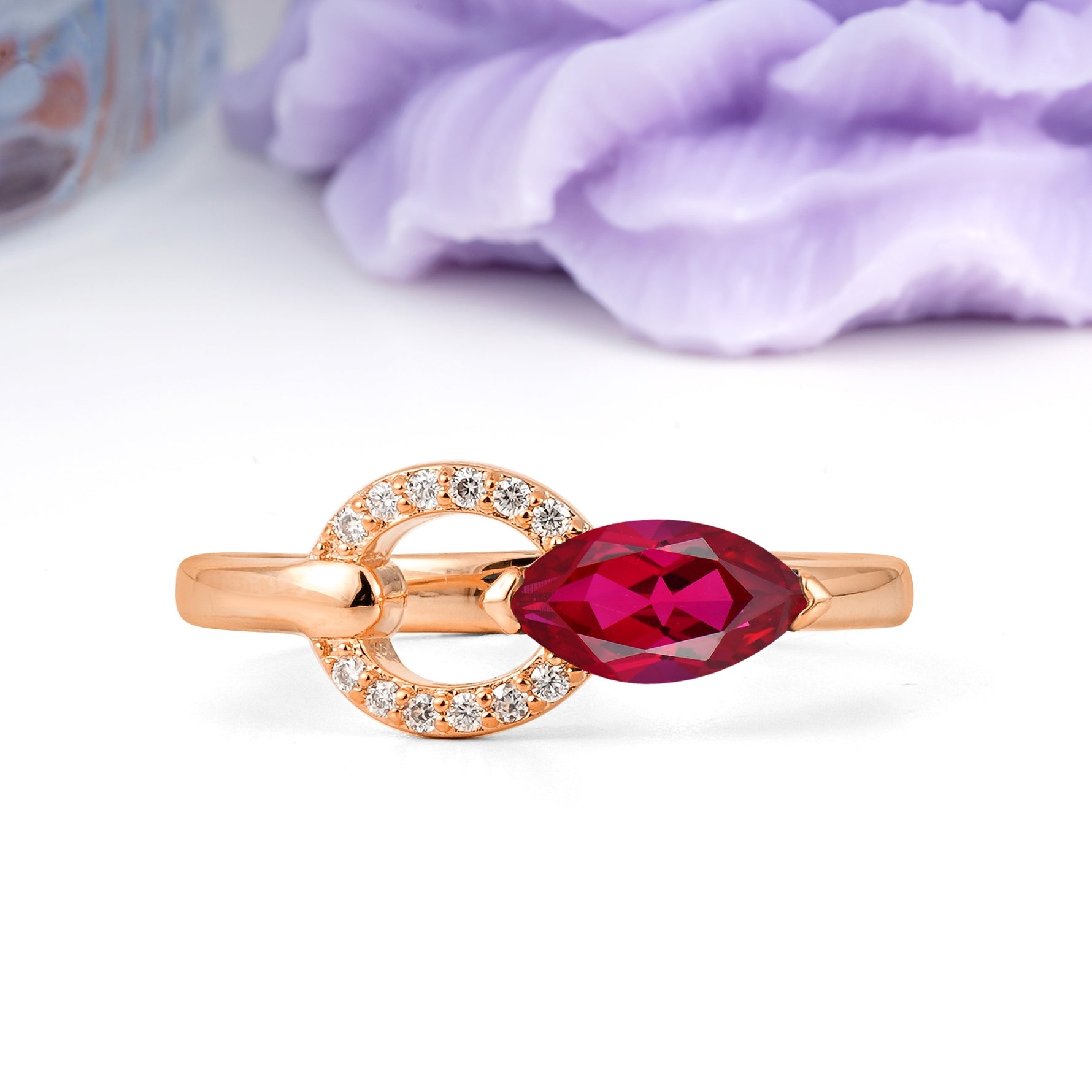 Unique 2-Prong Marquise Cut Ruby Engagement Ring - Additional view