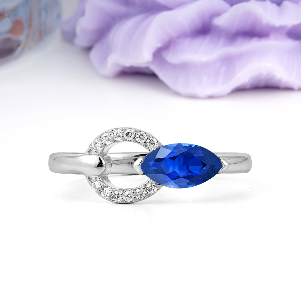 Unique 2-Prong Marquise Cut Sapphire Engagement Ring - Additional view