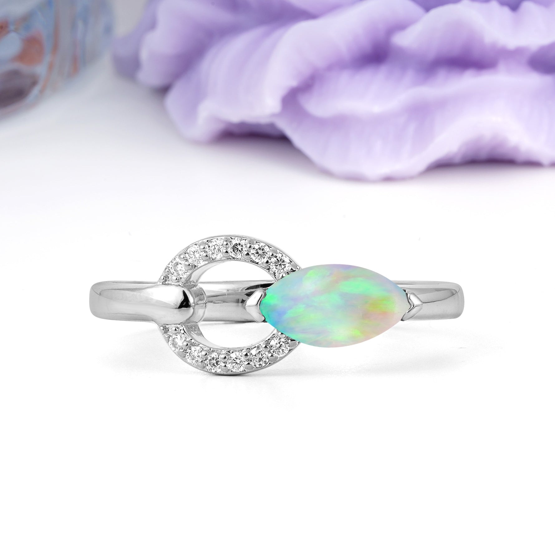 Unique 2-Prong Marquise Cut Fire Opal Engagement Ring - Additional view