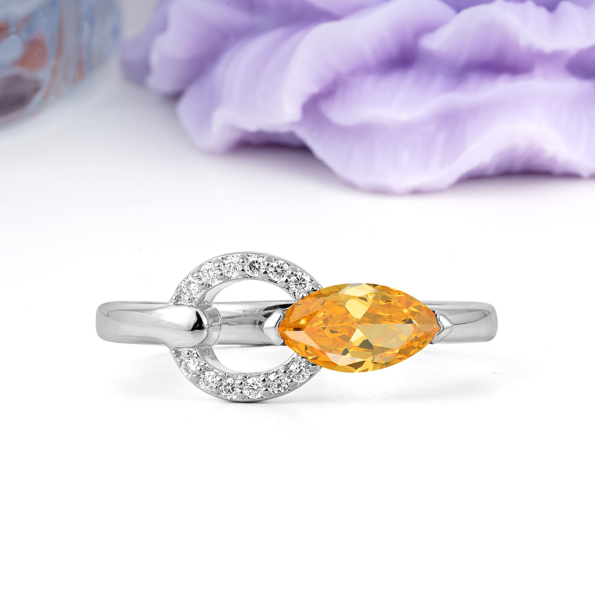 Unique 2-Prong Marquise Cut Citrine Engagement Ring - Additional view