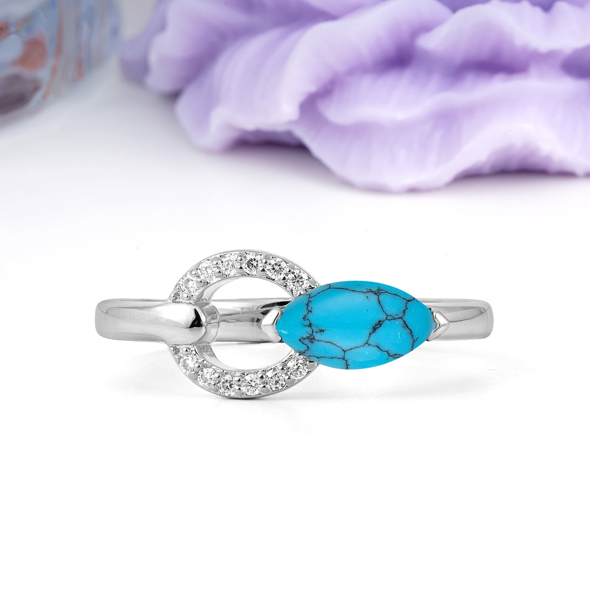 Unique 2-Prong Marquise Cut Turquoise Engagement Ring - Additional view