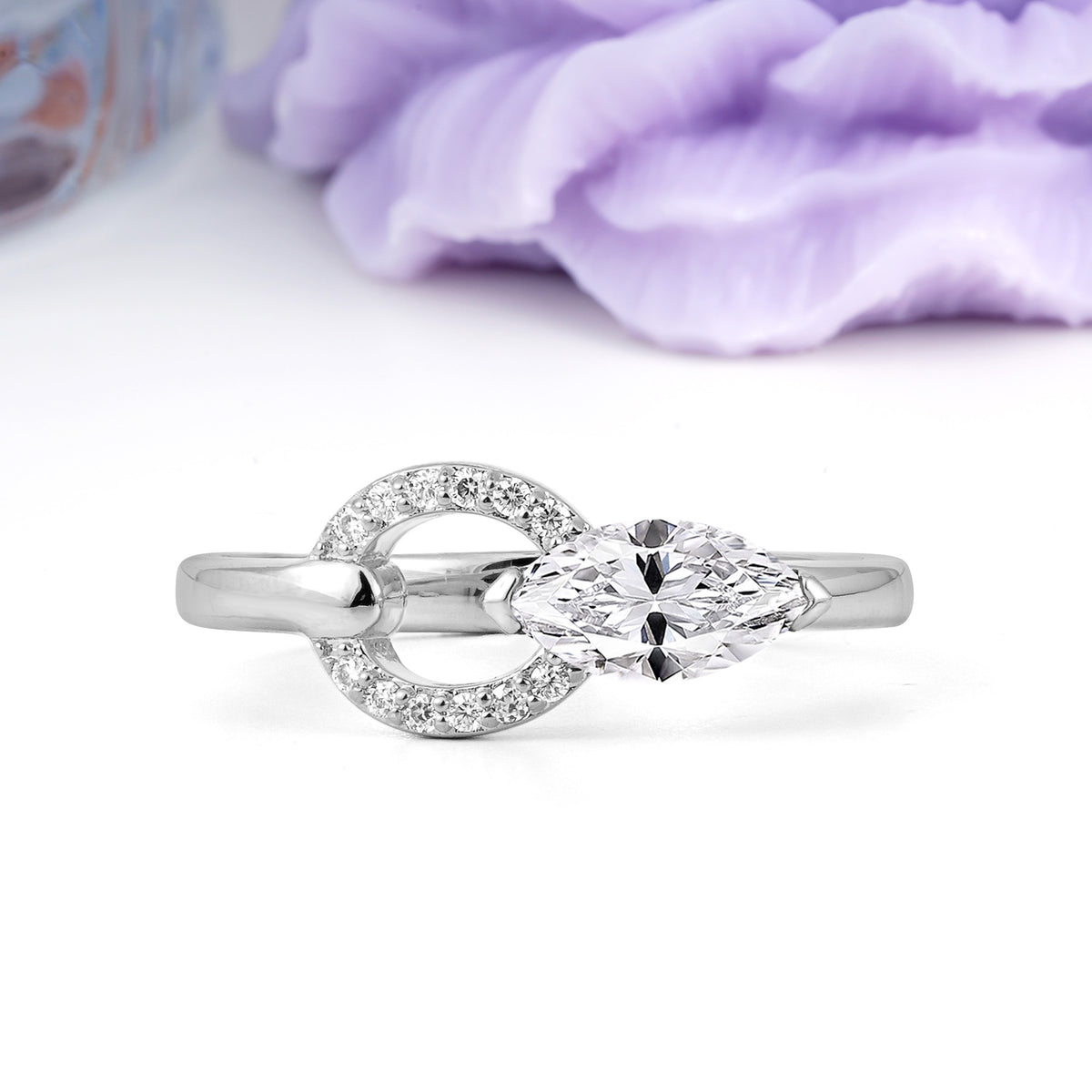 Unique 2-Prong Marquise Cut Lab Diamond Engagement Ring - Additional view