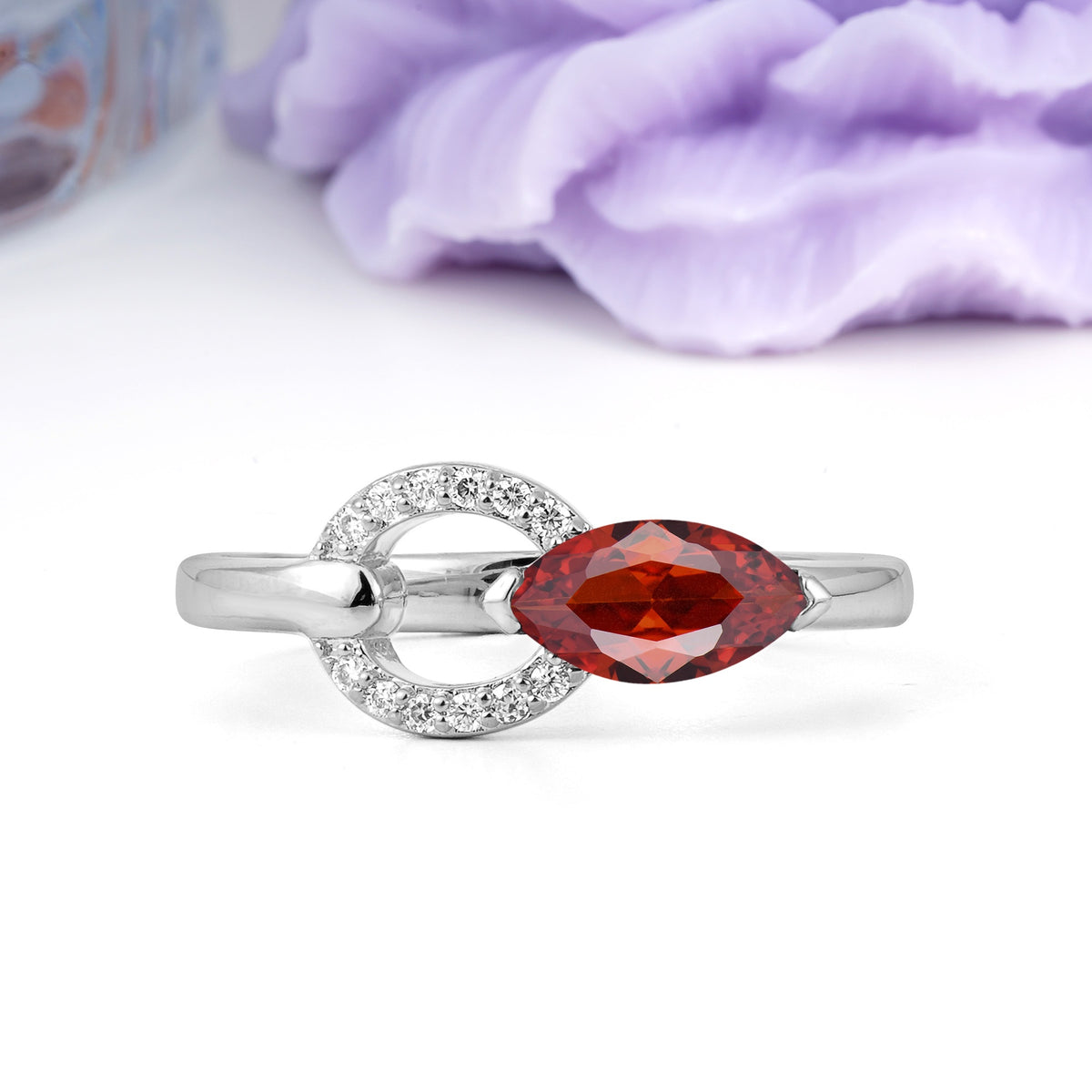 Unique 2-Prong Marquise Cut Garnet Engagement Ring - Additional view