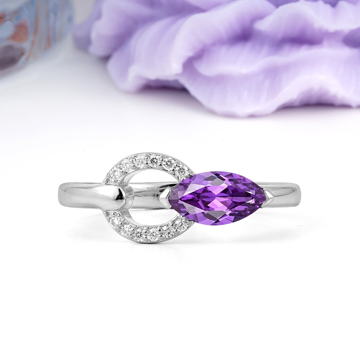 Unique 2-Prong Marquise Cut Amethyst Engagement Ring - Additional view