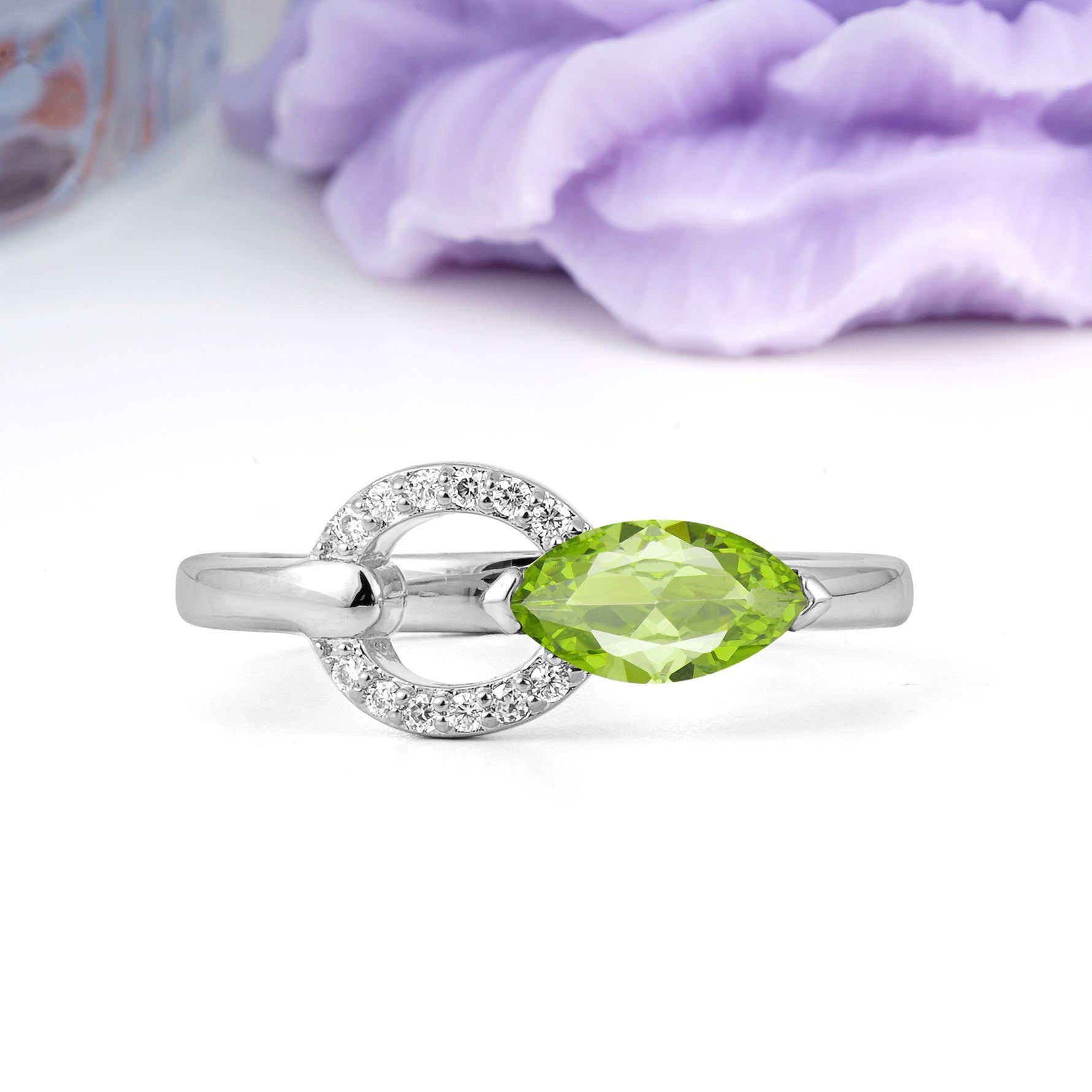 Unique 2-Prong Marquise Cut Peridot Engagement Ring - Additional view