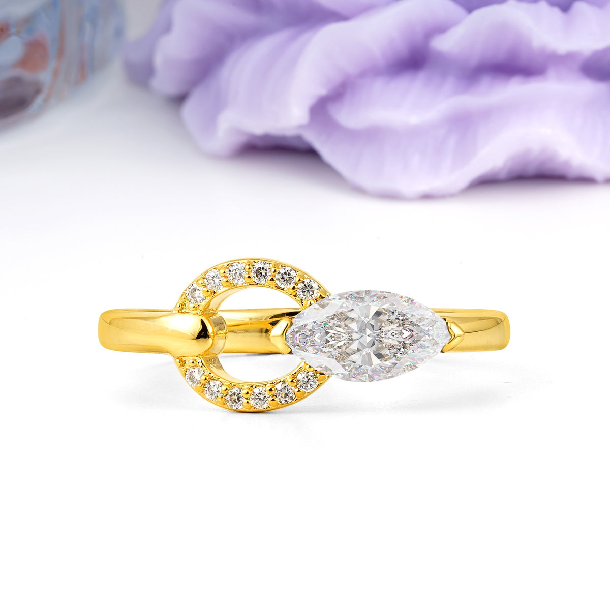 Unique 2-Prong Marquise Cut Moissanite Engagement Ring - Additional view