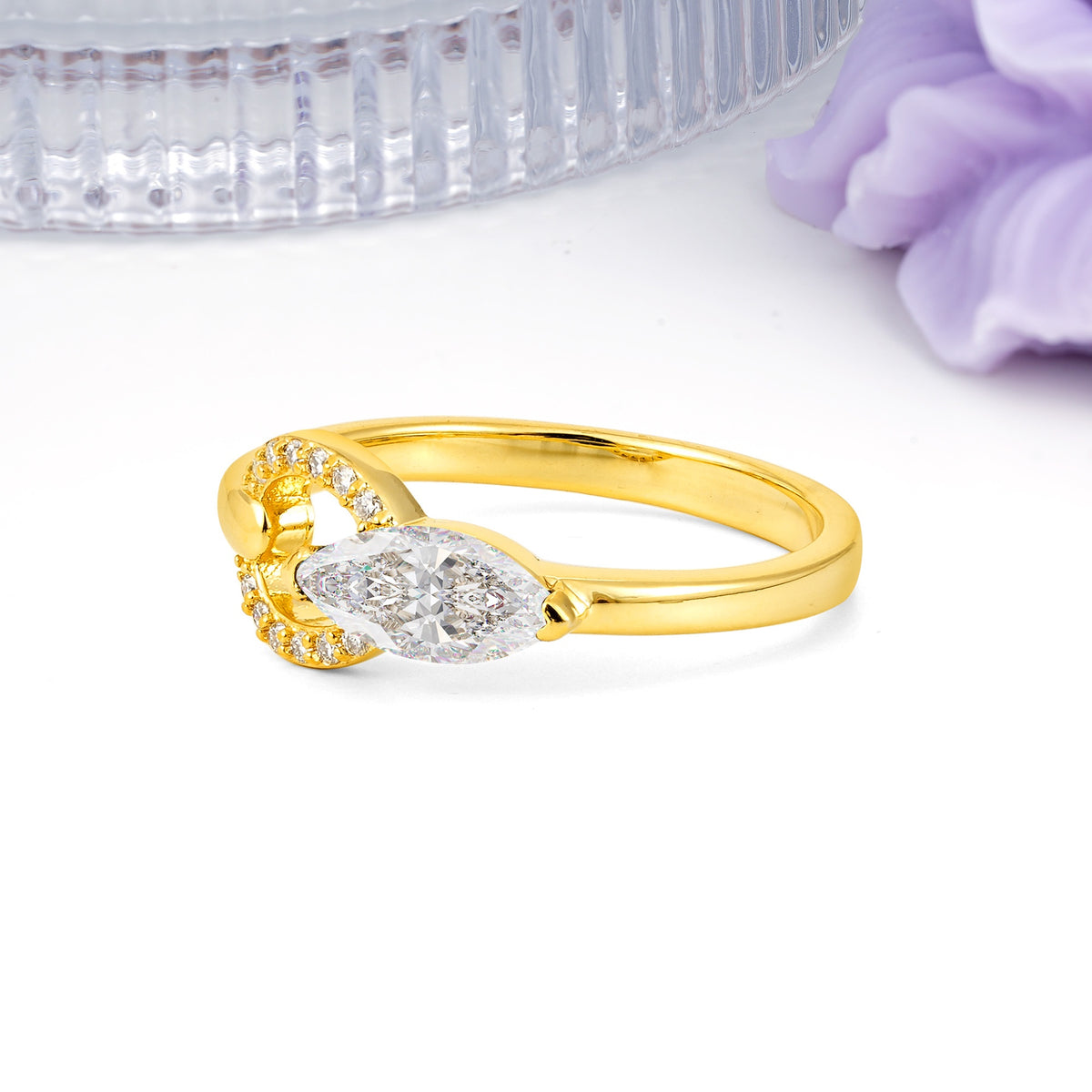Unique 2-Prong Marquise Cut Moissanite Engagement Ring - Additional view