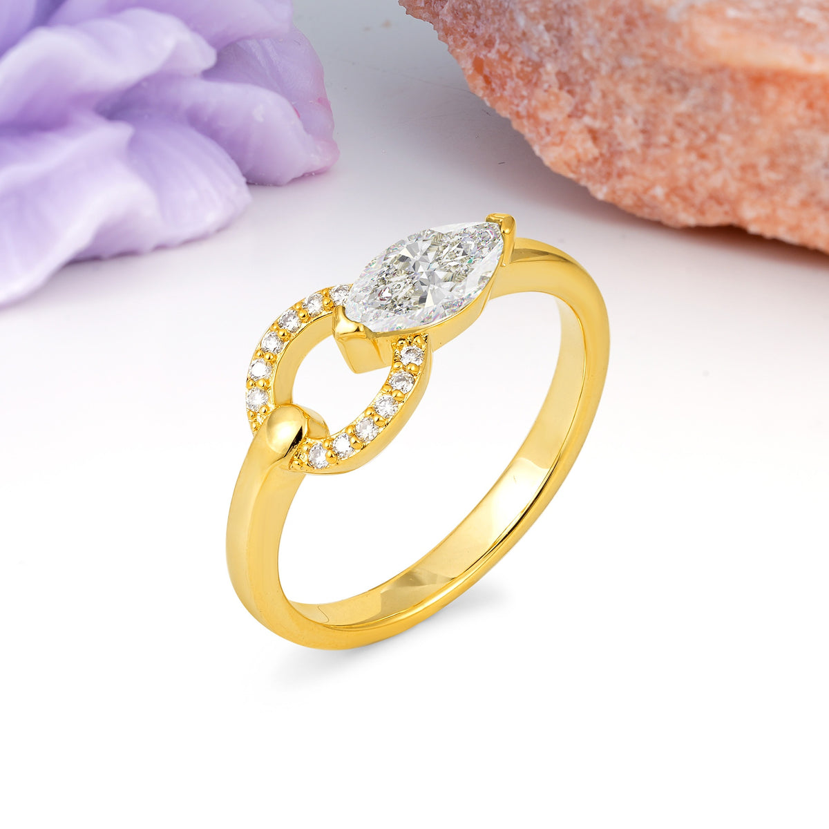 Unique 2-Prong Marquise Cut Moissanite Engagement Ring - Additional view