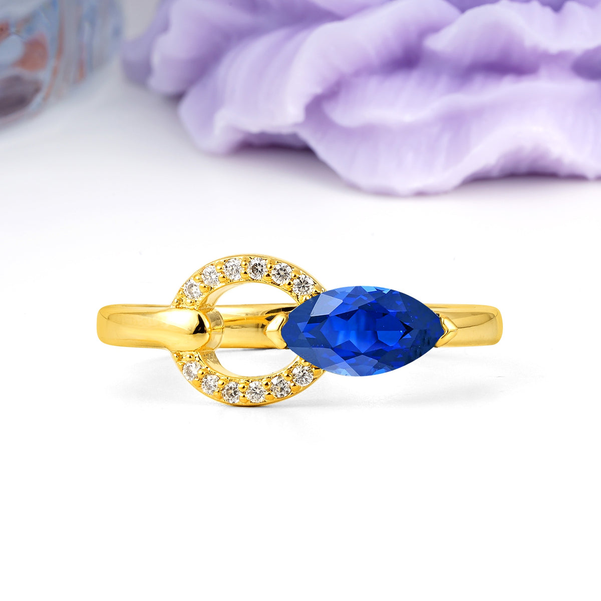 Unique 2-Prong Marquise Cut Sapphire Engagement Ring - Additional view