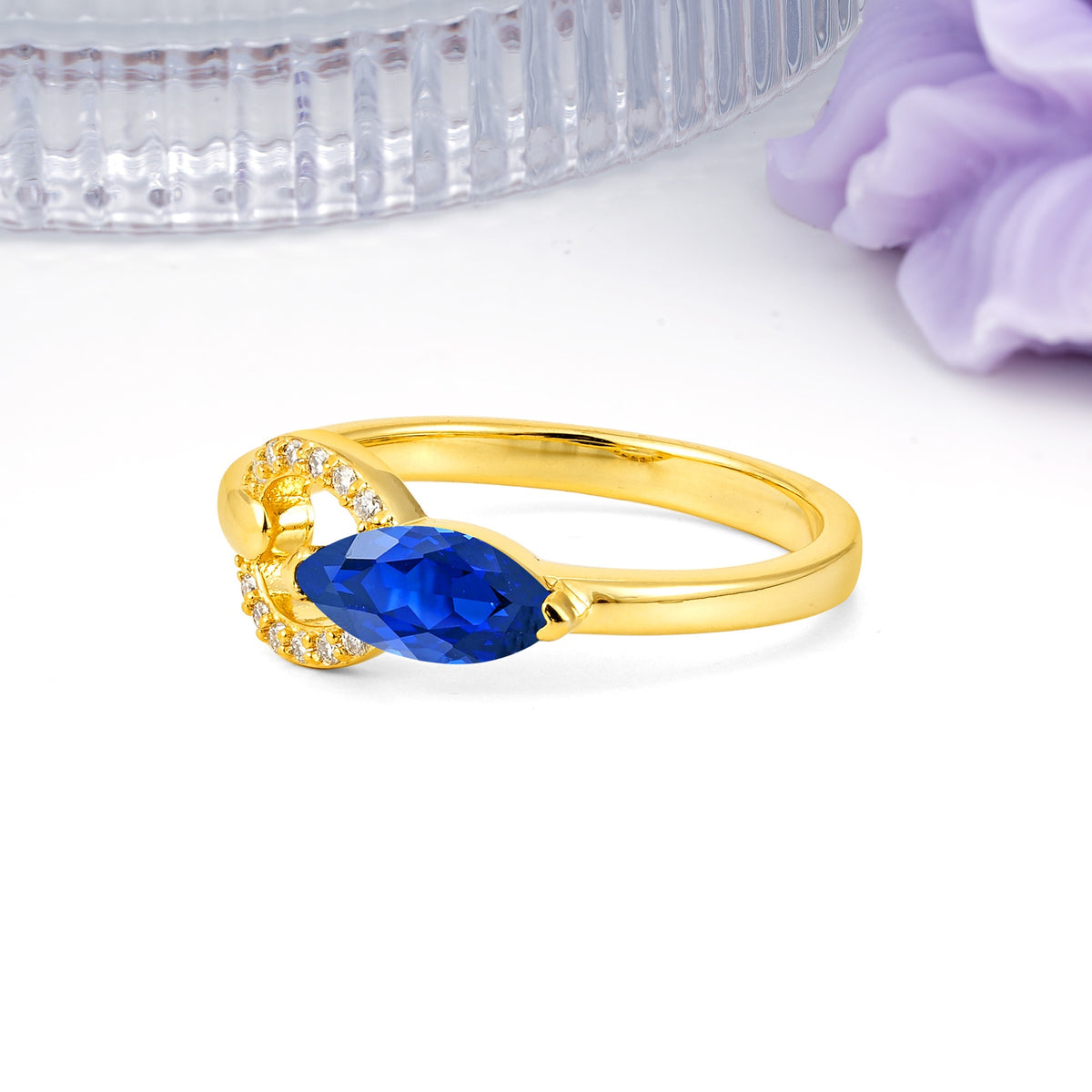 Unique 2-Prong Marquise Cut Sapphire Engagement Ring - Additional view