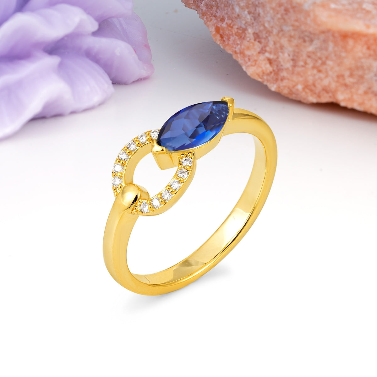 Unique 2-Prong Marquise Cut Sapphire Engagement Ring - Additional view
