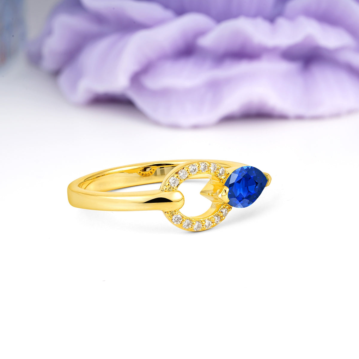 Unique 2-Prong Marquise Cut Sapphire Engagement Ring - Additional view