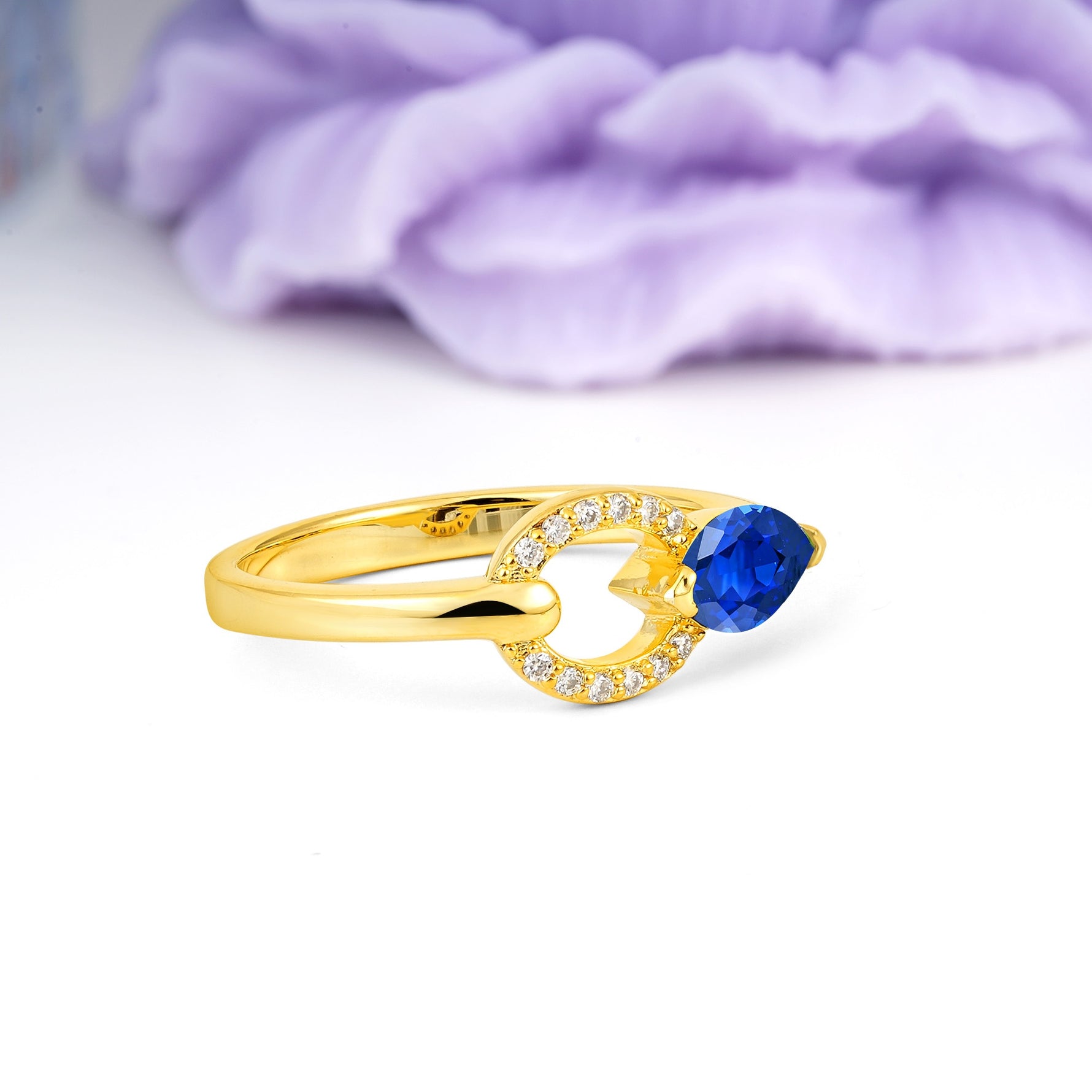 Unique 2-Prong Marquise Cut Sapphire Engagement Ring - Additional view