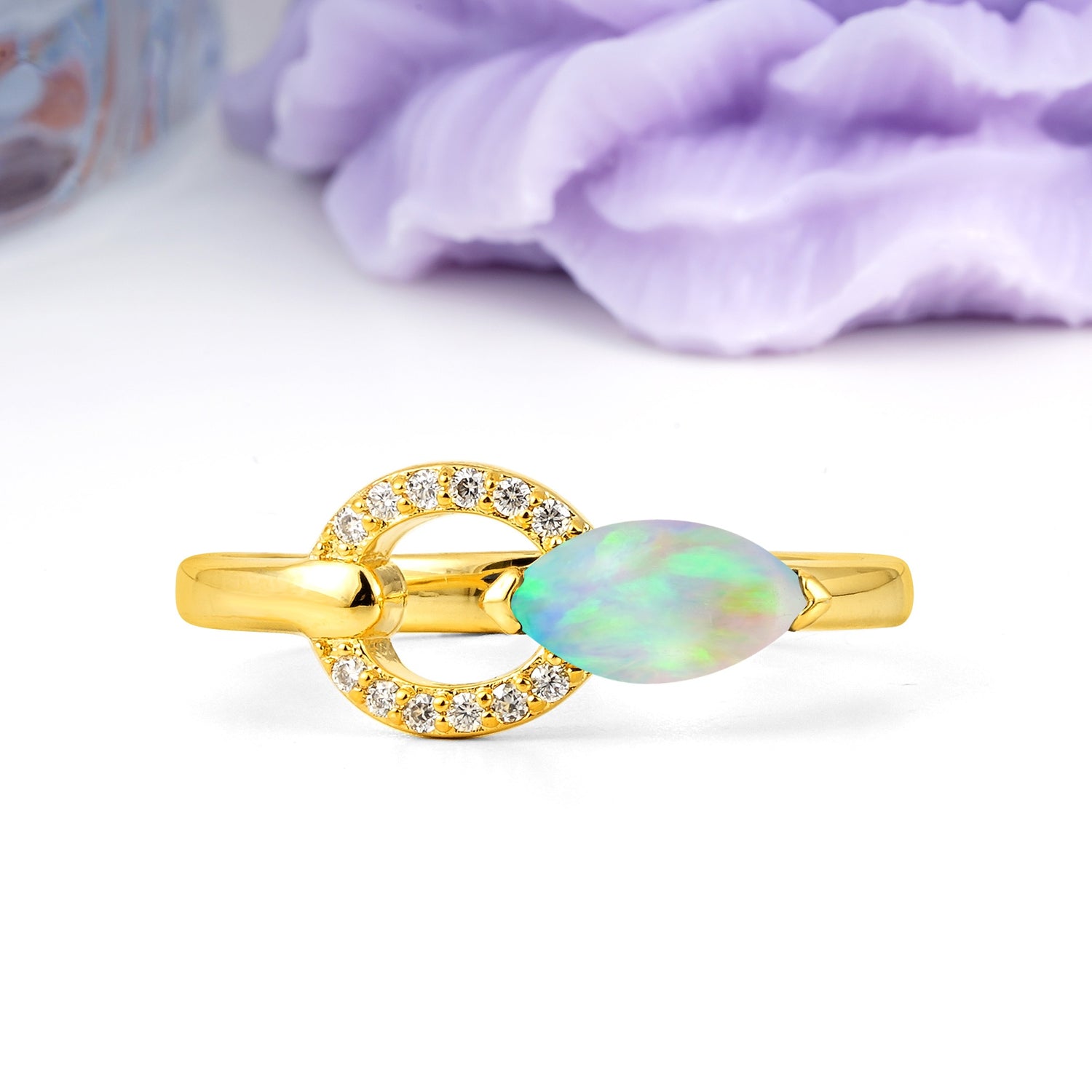 Unique 2-Prong Marquise Cut Fire Opal Engagement Ring - Additional view