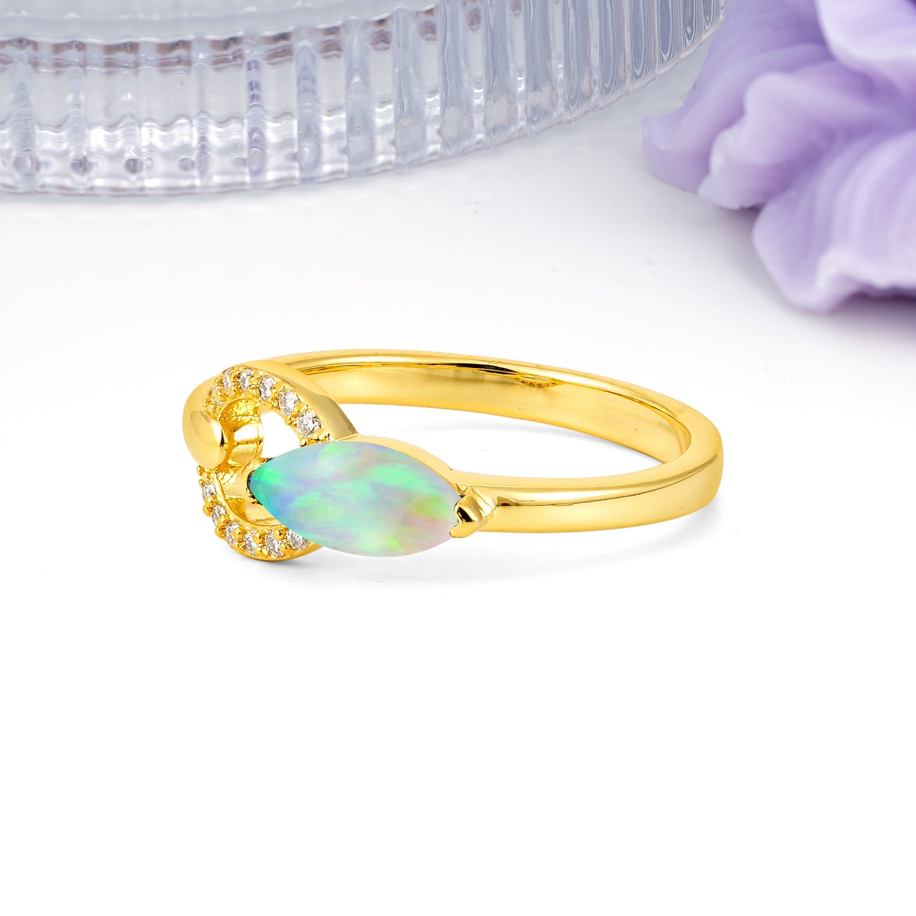 Unique 2-Prong Marquise Cut Fire Opal Engagement Ring - Additional view