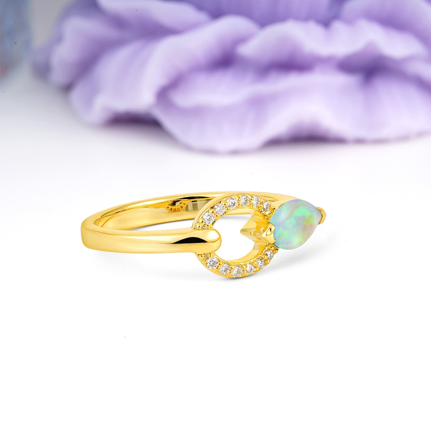 Unique 2-Prong Marquise Cut Fire Opal Engagement Ring - Additional view