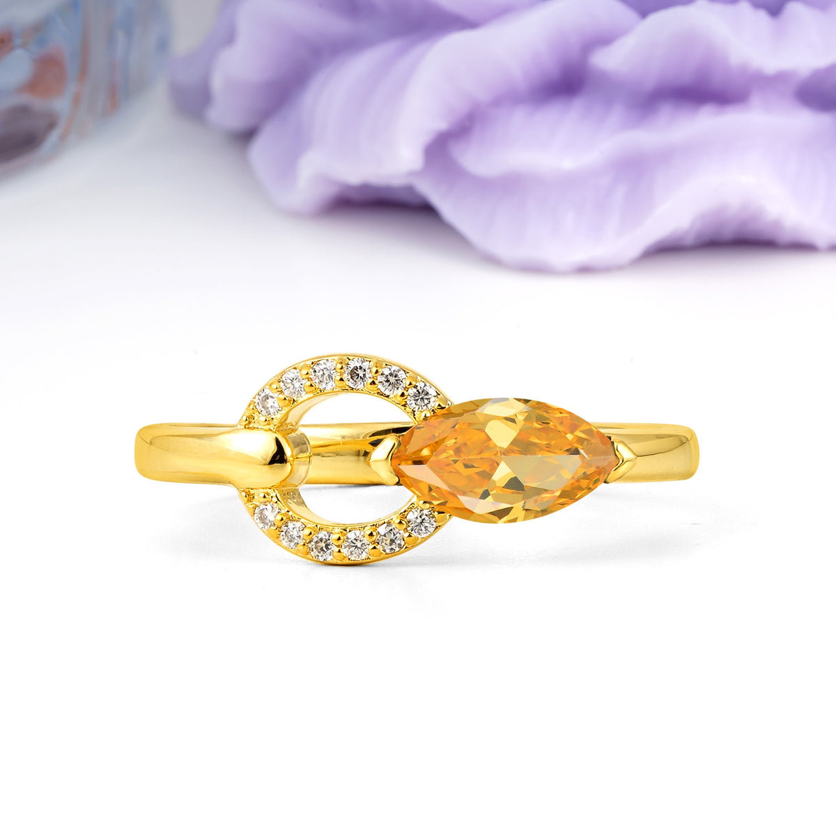 Unique 2-Prong Marquise Cut Citrine Engagement Ring - Additional view