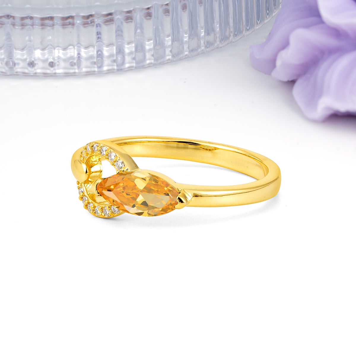 Unique 2-Prong Marquise Cut Citrine Engagement Ring - Additional view