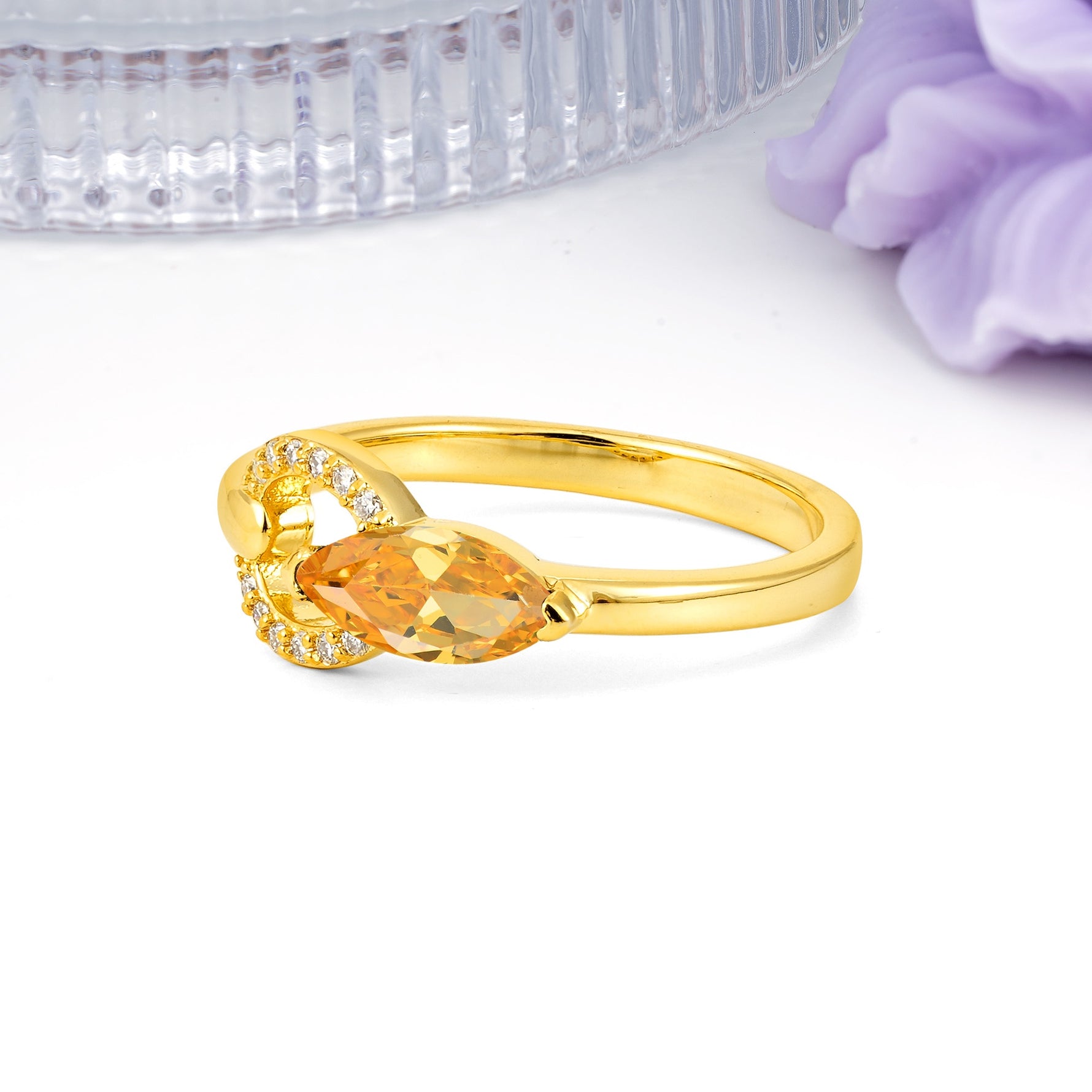 Unique 2-Prong Marquise Cut Citrine Engagement Ring - Additional view
