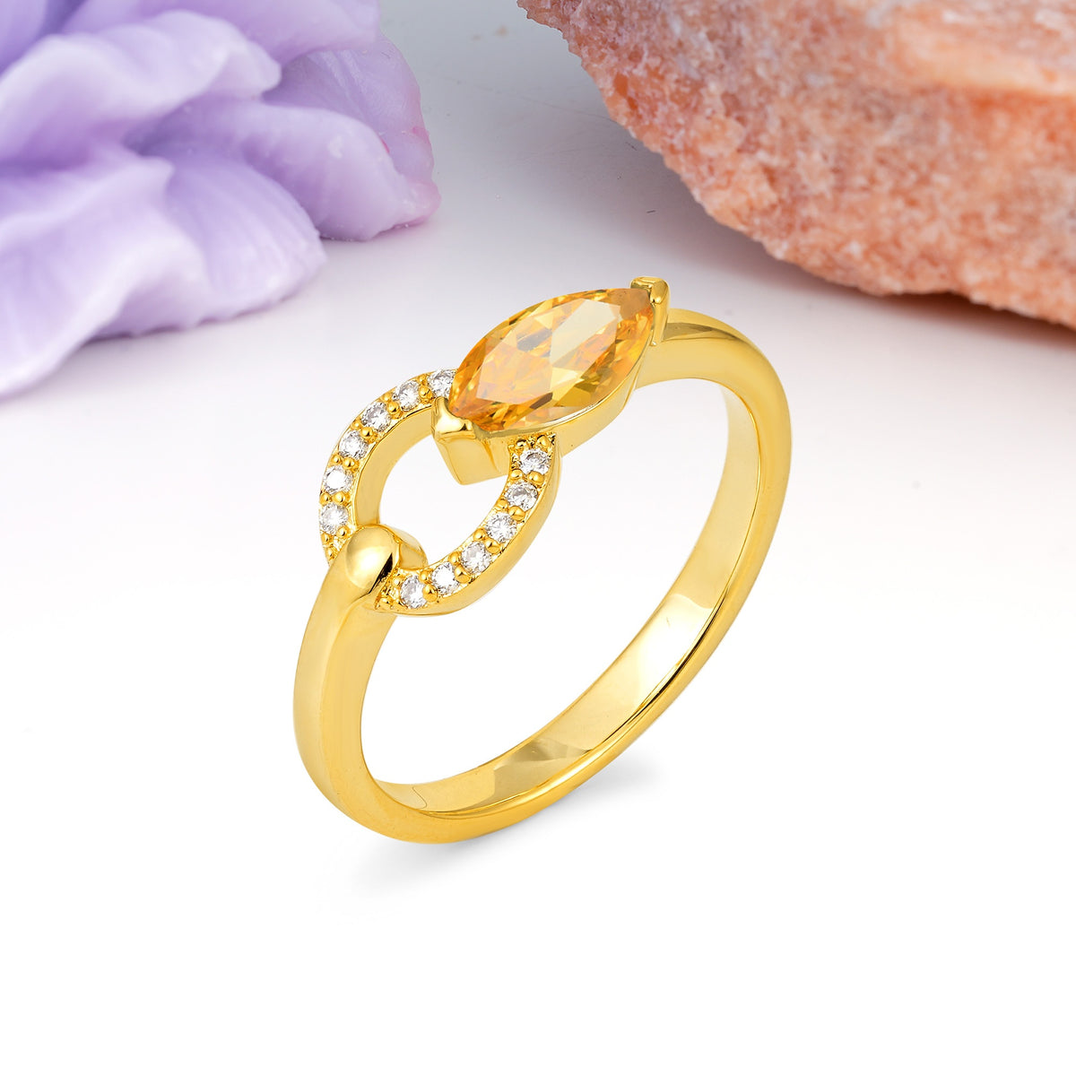 Unique 2-Prong Marquise Cut Citrine Engagement Ring - Additional view