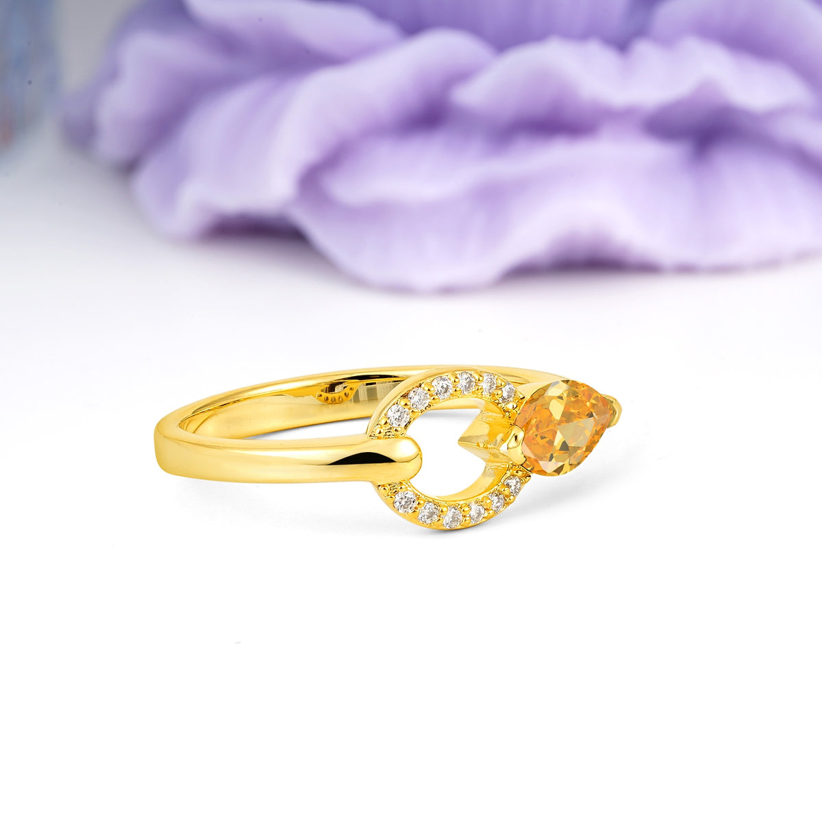 Unique 2-Prong Marquise Cut Citrine Engagement Ring - Additional view