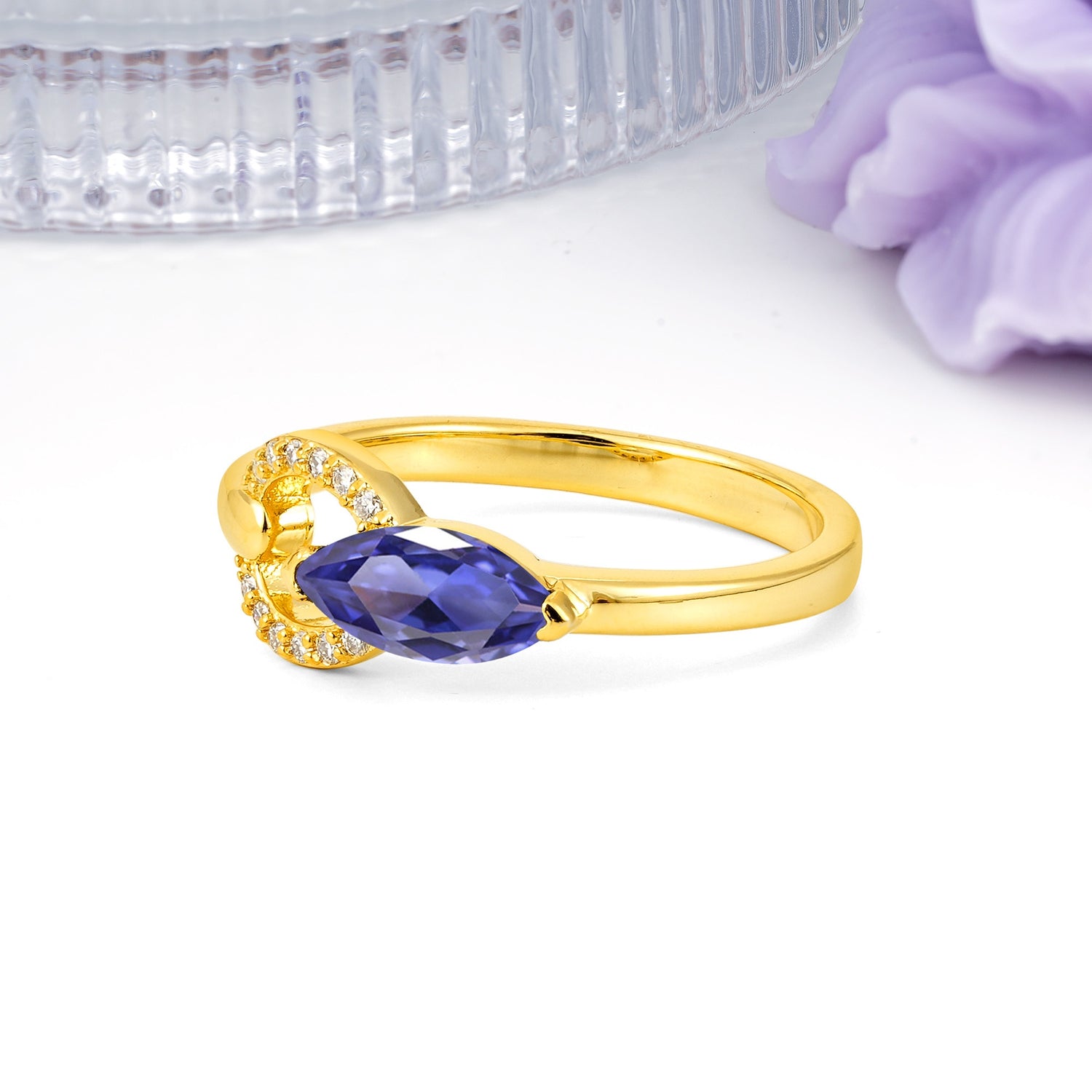 Unique 2-Prong Marquise Cut Tanzanite Engagement Ring - Additional view