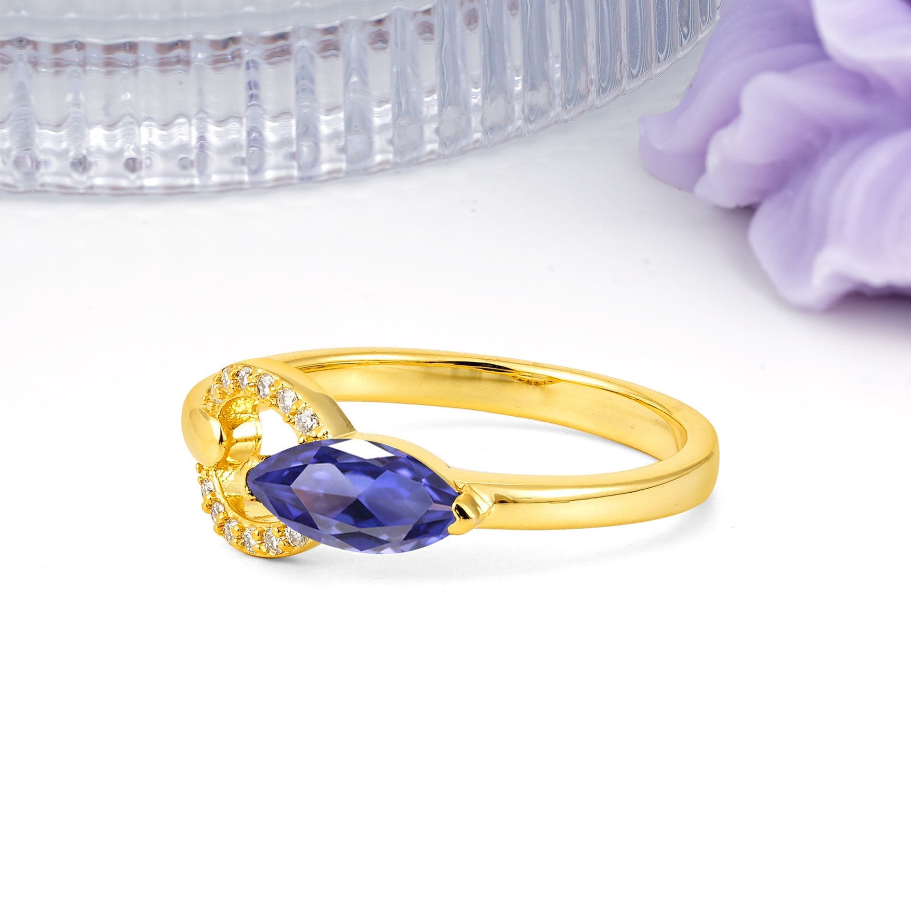 Unique 2-Prong Marquise Cut Tanzanite Engagement Ring - Additional view