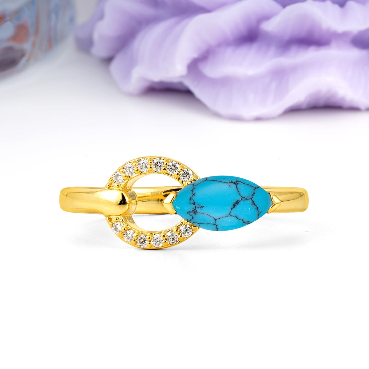 Unique 2-Prong Marquise Cut Turquoise Engagement Ring - Additional view