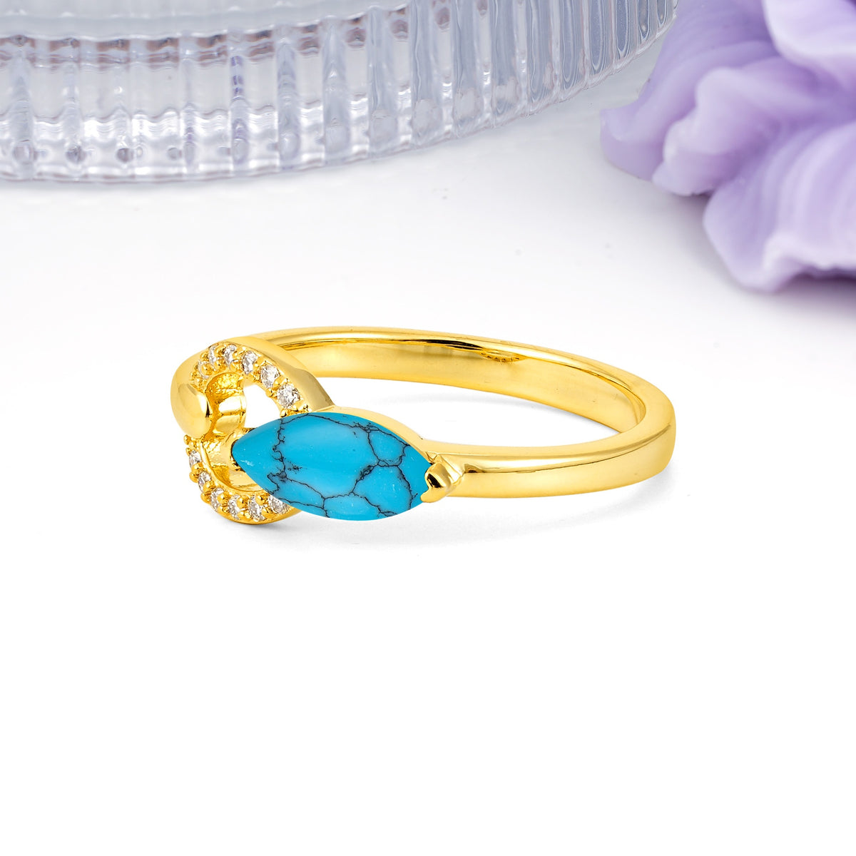 Unique 2-Prong Marquise Cut Turquoise Engagement Ring - Additional view