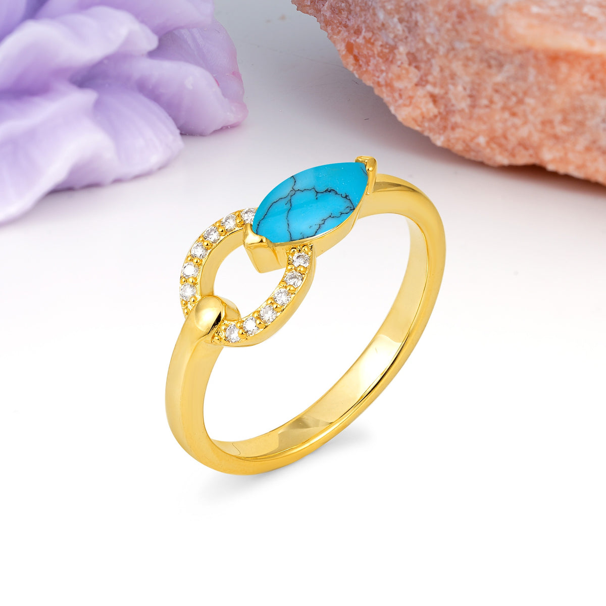 Unique 2-Prong Marquise Cut Turquoise Engagement Ring - Additional view