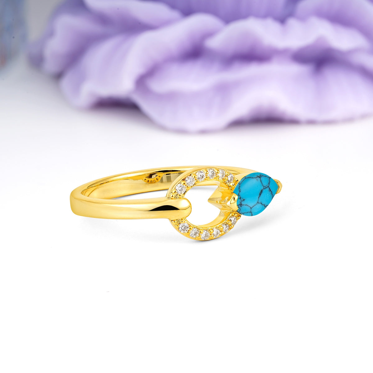 Unique 2-Prong Marquise Cut Turquoise Engagement Ring - Additional view