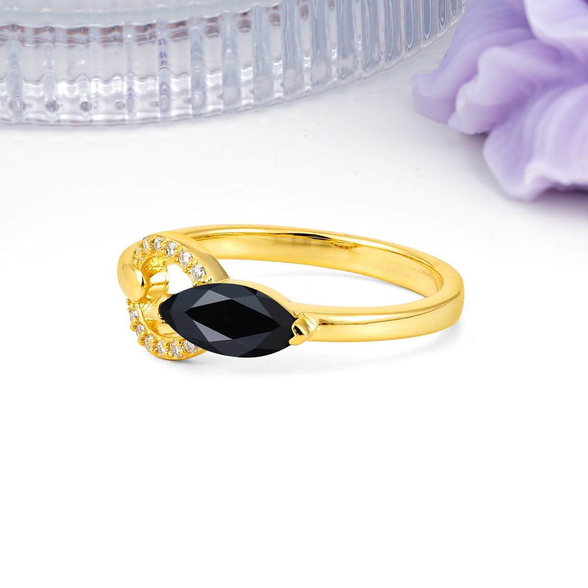 Unique 2-Prong Marquise Cut Black Onyx Engagement Ring - Additional view
