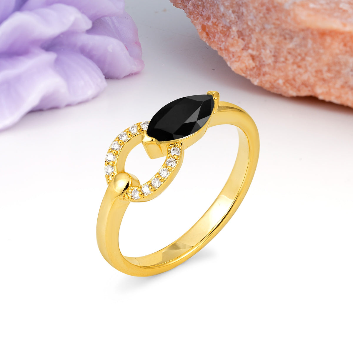 Unique 2-Prong Marquise Cut Black Onyx Engagement Ring - Additional view