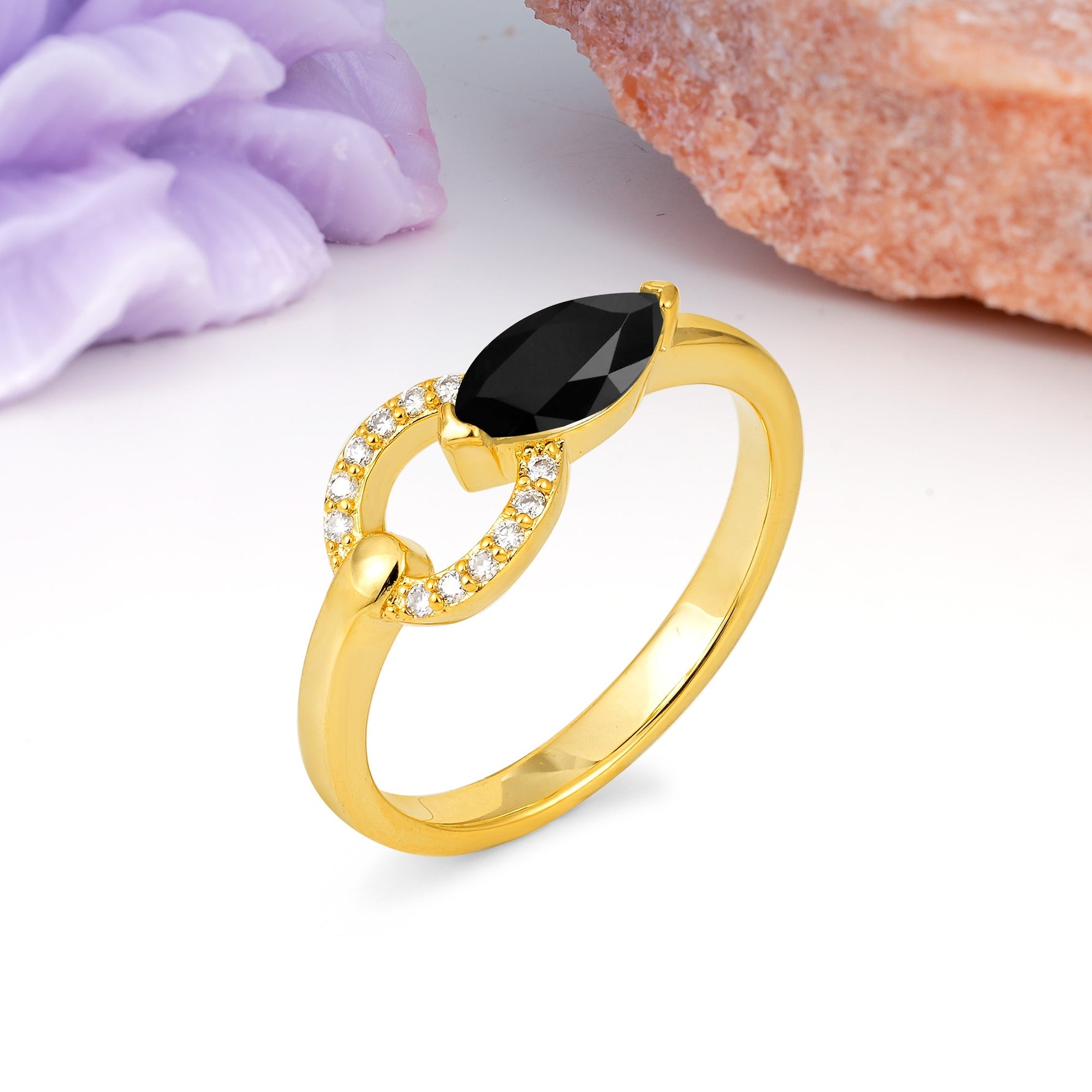 Unique 2-Prong Marquise Cut Black Onyx Engagement Ring - Additional view