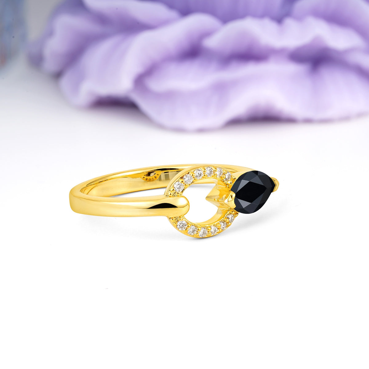 Unique 2-Prong Marquise Cut Black Onyx Engagement Ring - Additional view